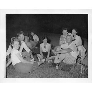 Vintage 4in x 5in Group Photo Drinking Schlitz Beer Smoking Cigarettes Nighttime